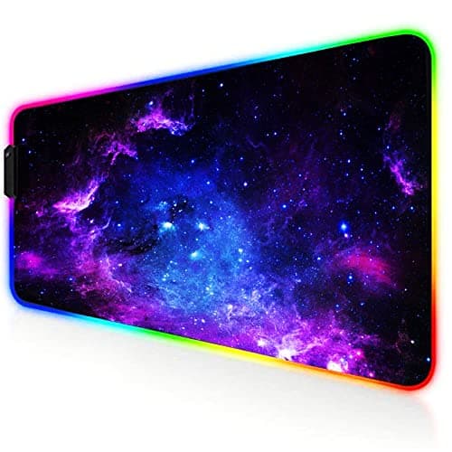 RGB Gaming Mouse Mat Pad - TEKXDD 800x300 mm LED Glowing Keyboard Mouse Pad with 12 Light Modes Non-Slip Rubber and Waterproof Surface Large Extended Mouse Mat for Gaming PC Laptop Desk Galaxy