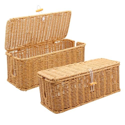 Cable Management Box, 2 Pack Handmade Imitation Rattan Cable Tidy Box
