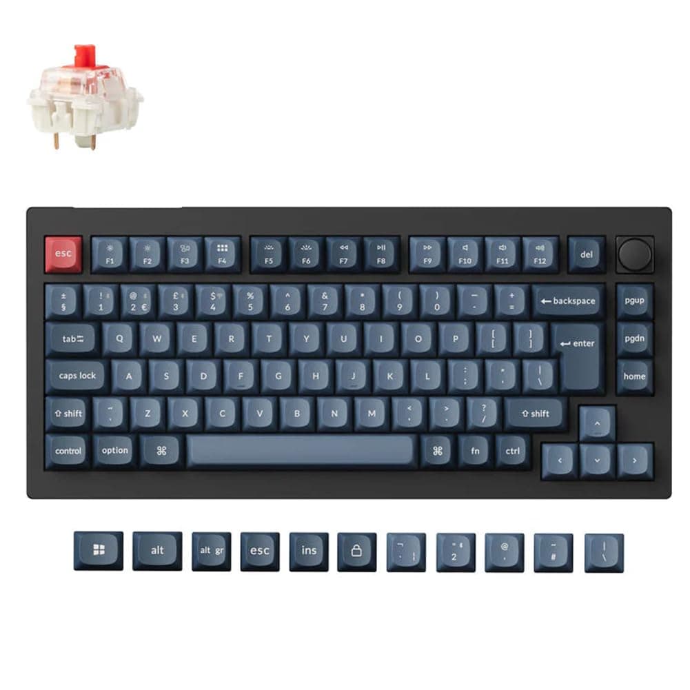 Keychron V1 Max 75% Custom Mechanical Keyboard ISO UK Layout, QMK Wireless Gaming Keyboard with Programmable Knob, Hot-Swappable Gateron Red Switch with RGB Backlits for Mac Windows Linux