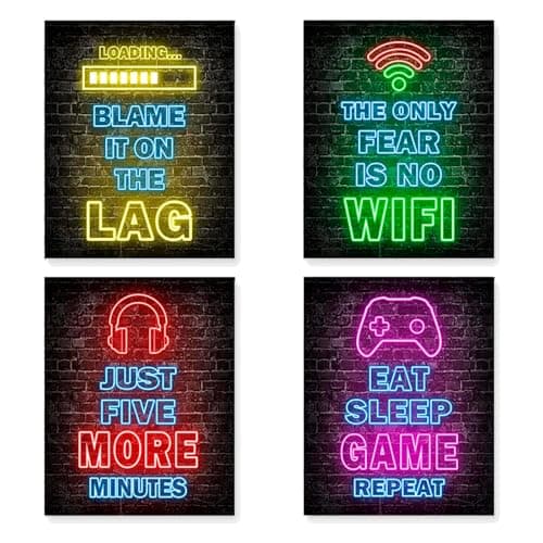 Maltvie Gaming Posters Set of 4 – Cool Gamer Room Decor & Boys Bedroom Wall Art, Unframed 8×10 inch Canvas Prints – Stylish Kids Room Decorations & Gaming Accessories