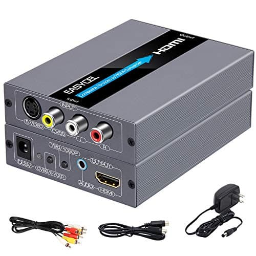 EASYCEL RCA Svideo to HDMI Converter, Composite CVBS AV RCA to HDMI Converter, RCA/S-video + R/L Audio Input to HDMI Output Upscale Converter(Aluminum)