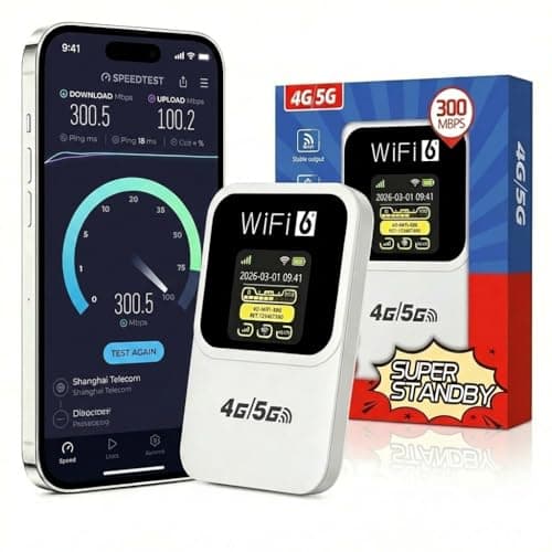 5G Portable WiFi 6 Router, 3000mAh Battery, SIM-Free, Up to 15 Devices