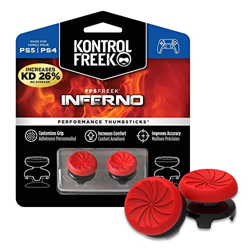 KontrolFreek FPS Freek Inferno for Playstation 4 (PS4) and PlayStation 5 (PS5) | Performance Thumbsticks | 2 High-Rise Concave | Red
