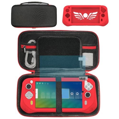 Silicone Cover and Carrying Case Compatible with Logitech G Cloud Gaming Handheld, Screen Protector for Logitech G Cloud Console Accessories (Black/Red)