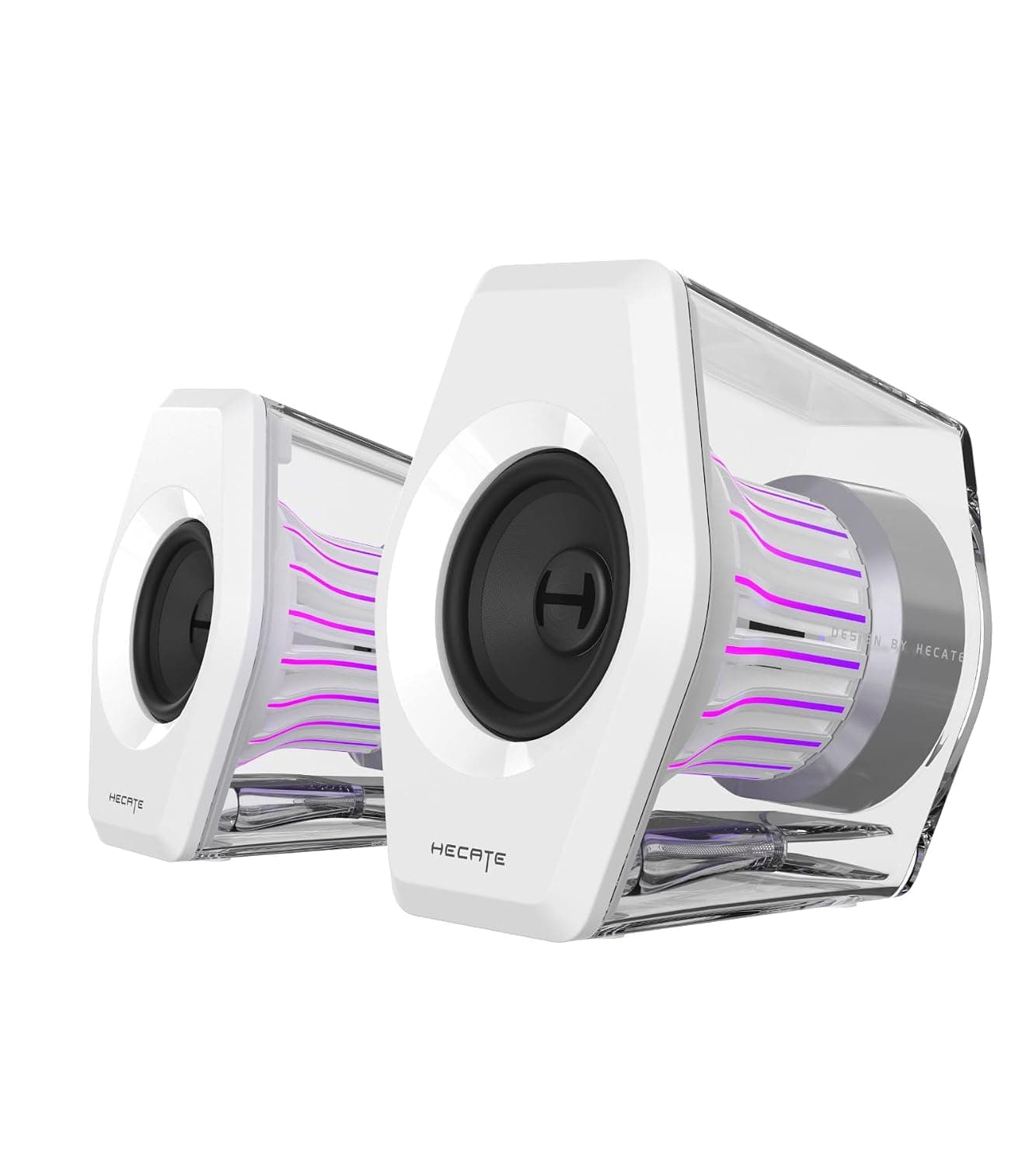 Edifier G2000 Pro 2.0 RGB Gaming Speakers, 64W Peak Power, White | Virtual 7.1 Surround Sound, 270° TempoFlow Light Sync, Transparent Design, BT/USB-C/AUX Input for PC PS5 Switch Game Console