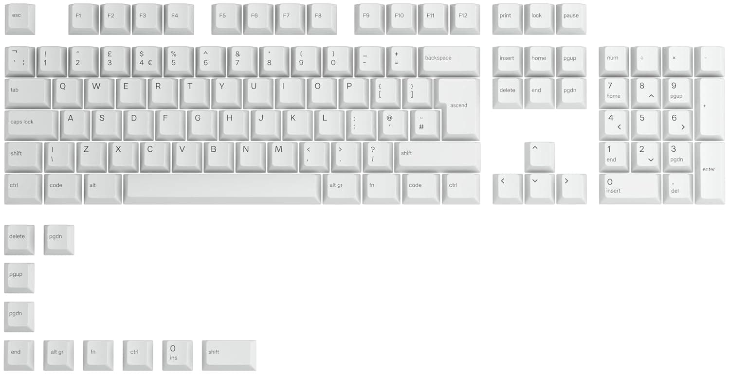 GLORIOUS GPBT Keycaps Cherry Profile UK English (Arctic White) | Super Durable Thick PBT Plastic, Eye Catching Aesthetics, Premium Acoustic Sound, Fade Resistant Legend Design