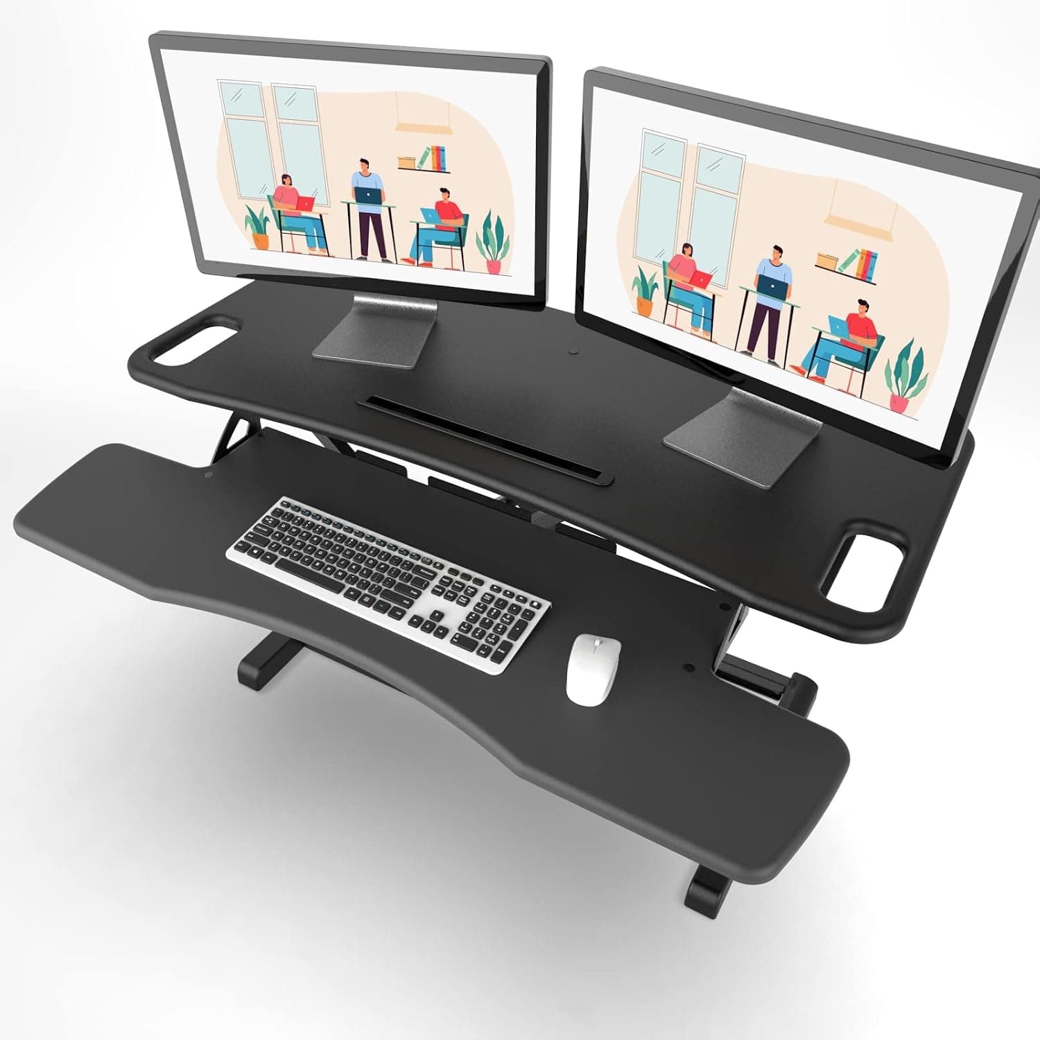 PUTORSEN® Adjustable Height Standing Desk Stand – 37 Inch Sit-Stand Desktop Converter with Detachable Keyboard Tray – Standing Up Workstation (Black)