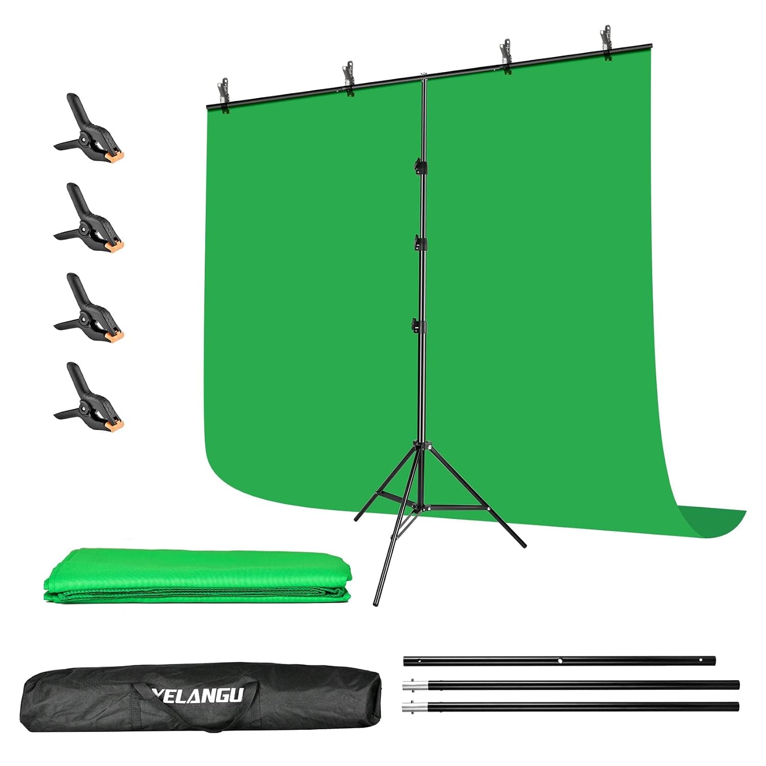 YELANGU T-Shape Green Screen Backdrop Kit with Stand - 8.5 X 6.5 Ft Portable Photographic Studio, Aluminum Alloy Tripod, Perfect for Streaming, Video Conferences, Product Photography, and Interviews