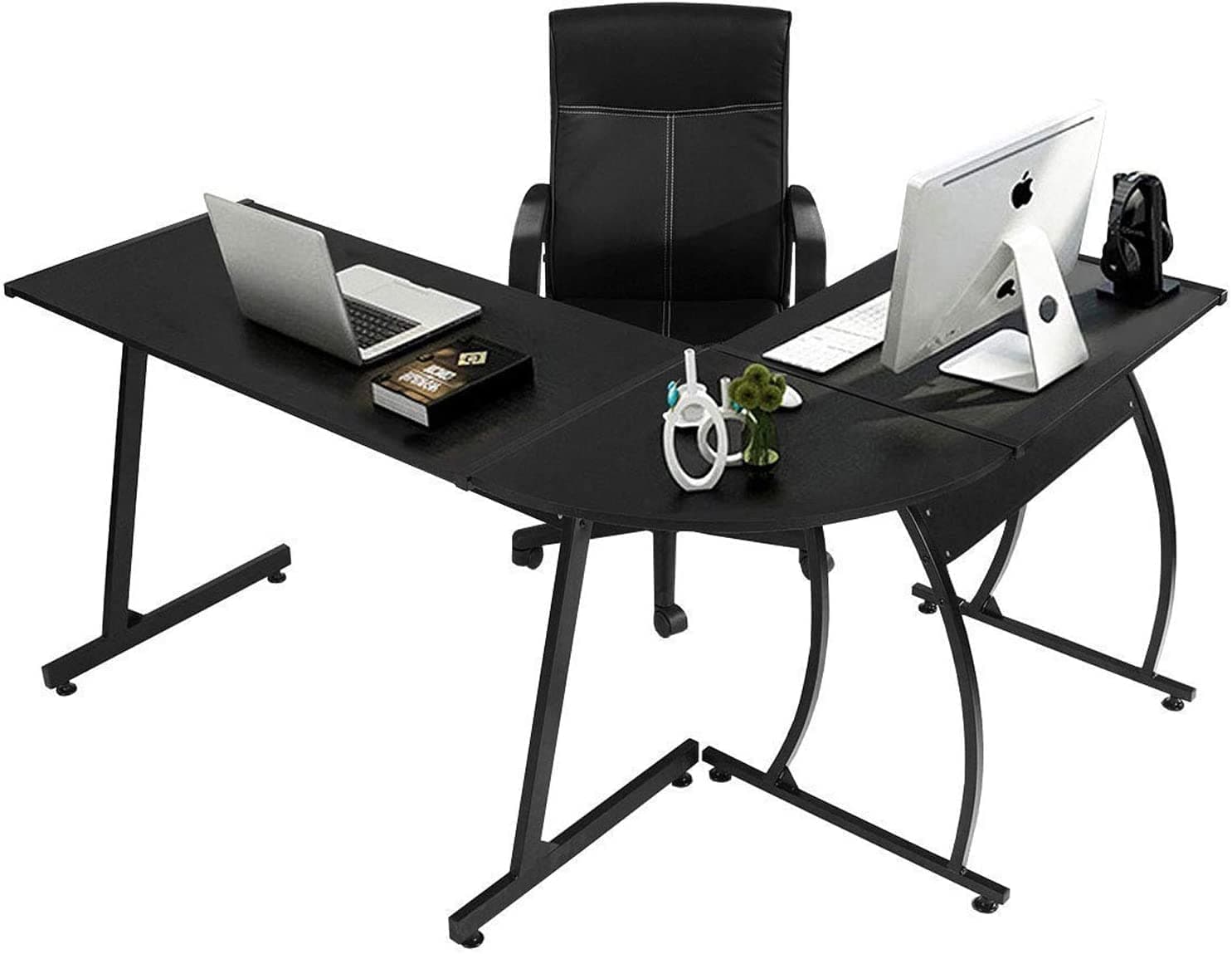 Computer Desk Gaming Desk L-Shaped Desk Office Corner Desk Large Wood PC Workstation for Small Spaces Black Student Study Table Kids Writing Desk for Home Bedroom, 148 x 112 x 74 cm