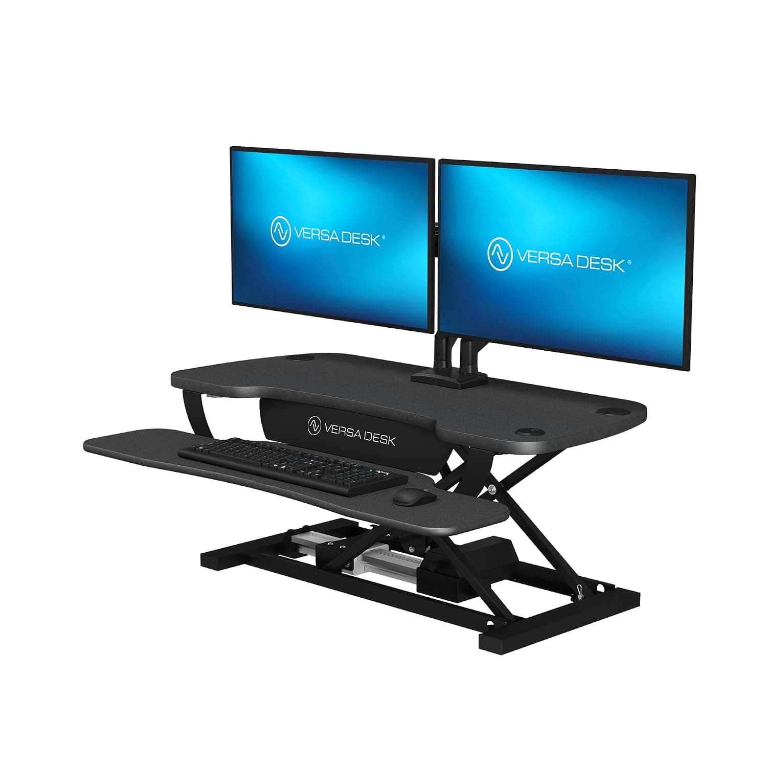 VERSADESK PowerPro™ 36 Inch Electric Standing Desk Converter, Height Adjustable Sit to Stand Up Desk Riser, Laptop and Dual Monitor Desktop Workstation with Wide Keyboard Tray and USB Port, Black