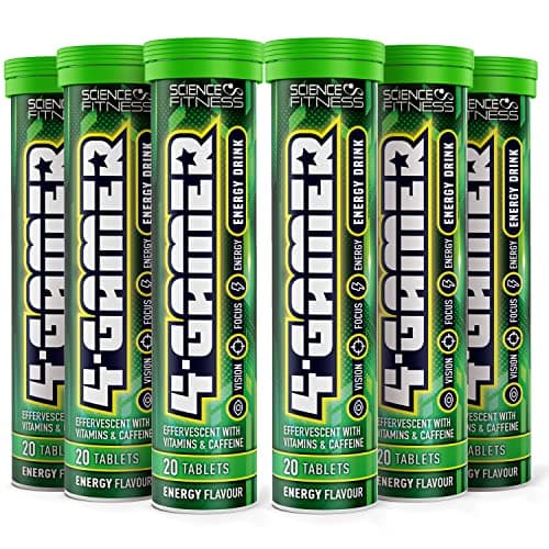 Gaming Supplement 4Gamer- Stimulants for Energy, Focus & Vision - Nootropic Brain Booster with Caffiene, Taurine & Vitamins (6 Tubes)