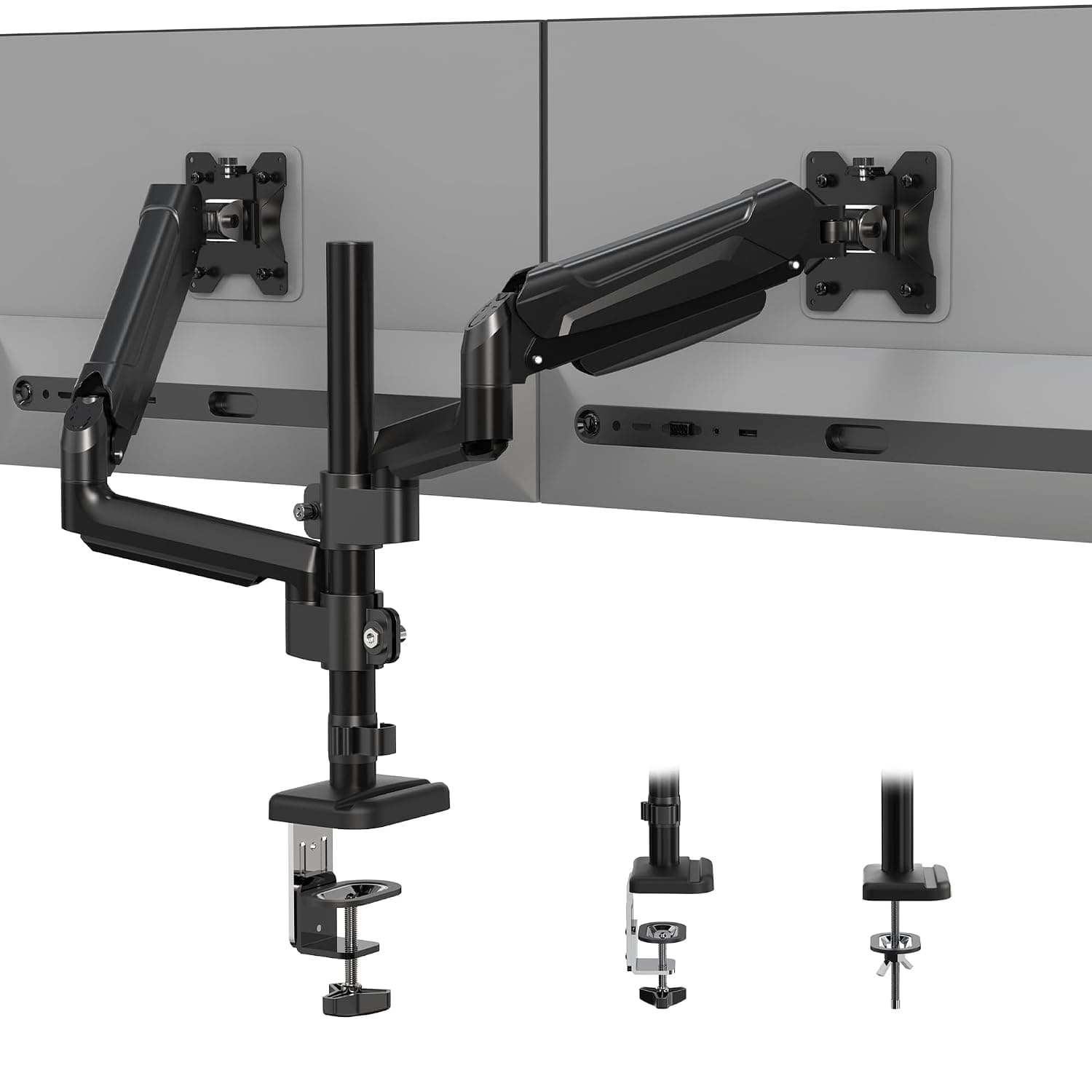 BONTEC Dual Monitor Desk Mount for 13-32 Inch Screens, Adjustable Gas Spring Arm Stand, Tilt, Swivel, Rotation, VESA 75/100mm, Cable Management, 9kg Weight Capacity, Ergonomic Design, for Office Work