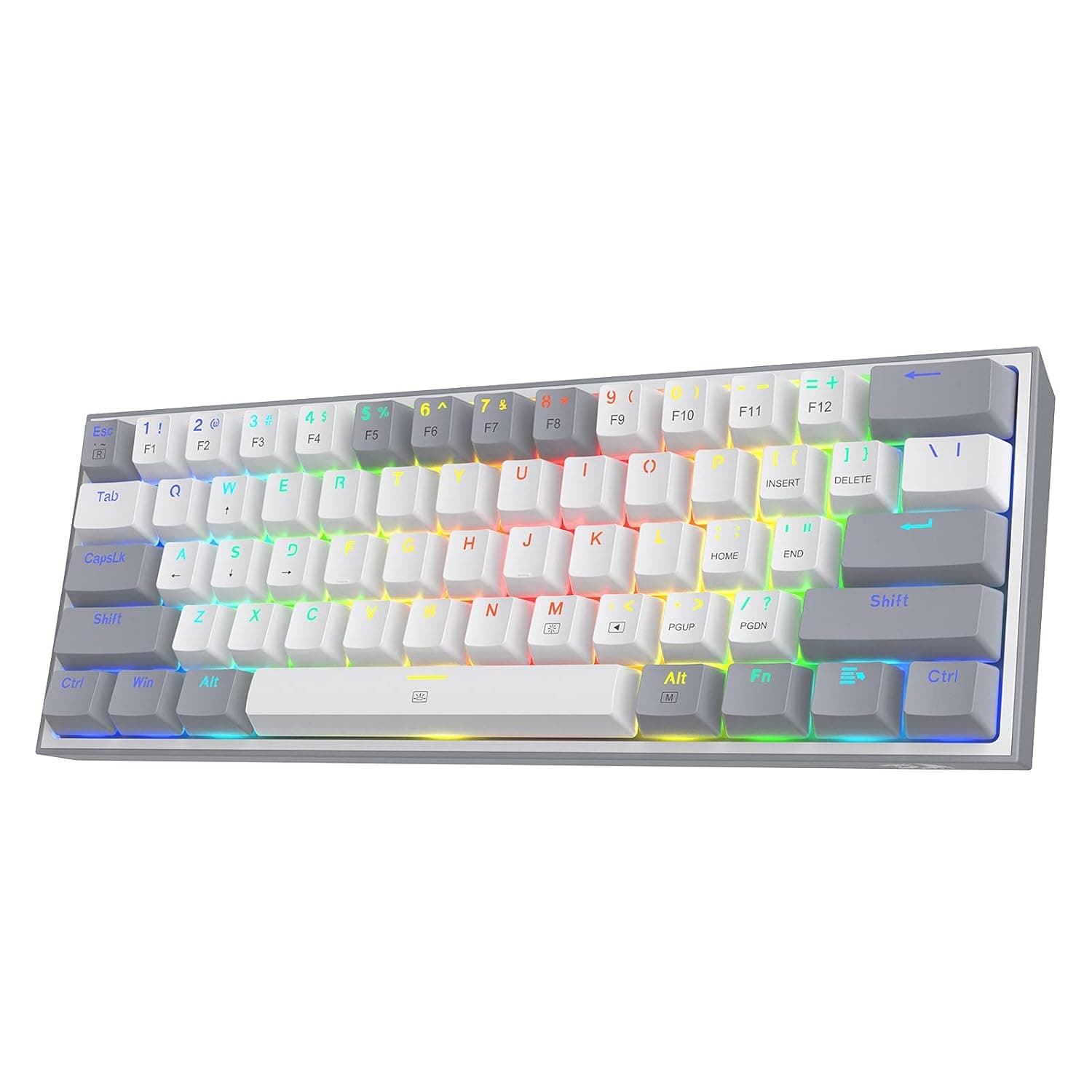 Redragon K617 60% Wired RGB Gaming Keyboard, 61 Keys Compact Mechanical Keyboard w/White & Grey Mixed-Colored Keycaps, Linear Red Switch, Pro Driver Support | 61 Keys Design for More Room to Aim, Swap-Ready Socket for Mod, Vibrant 20-Mode Lighting Hype Vibing, Pro Software Supported