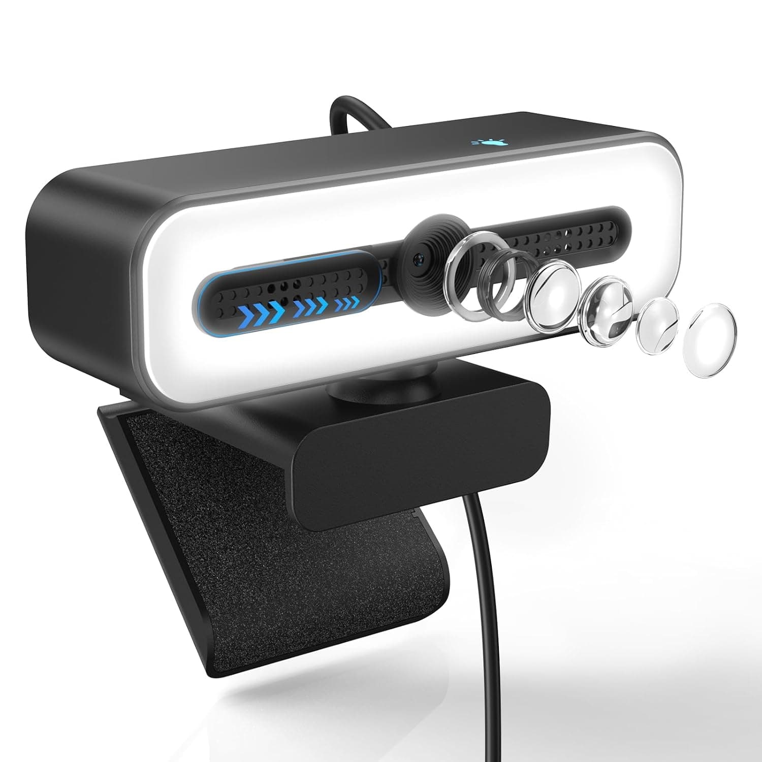 Webcam for PC with Microphone, 4K Webcam Streaming Camera, Web Cam with Cover and Rotatable Clip for Desktop, Laptop, Plug and Play USB Camera for Video Calling, Conference, Meeting, Studying, Gaming