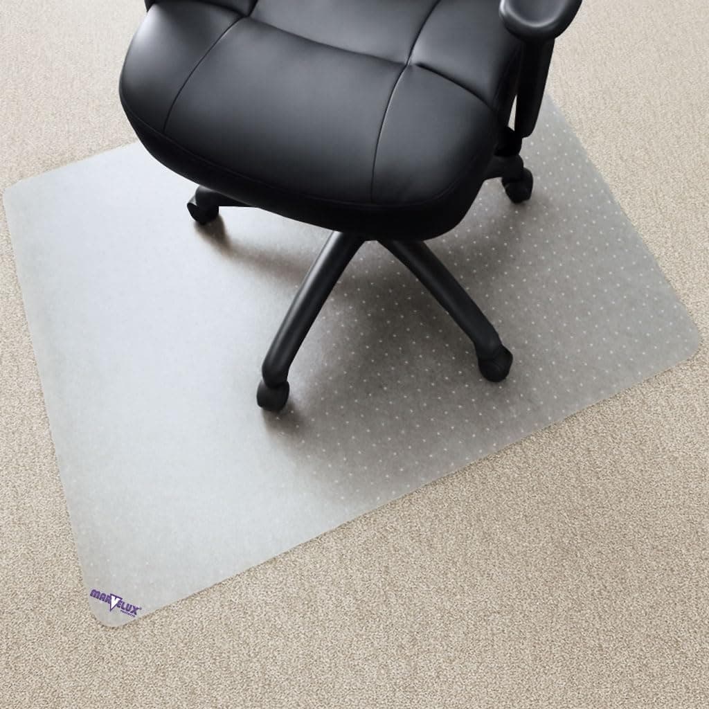 Marvelux Large Clear PVC Office Chair Mat for Low Pile Carpets, 120 x 150cm | Anti-Slip Vinyl Chairmat for Carpeted Floors & Carpet Tiles, Rectangular Gripper Back Protector Mat for Home, Office & Gaming