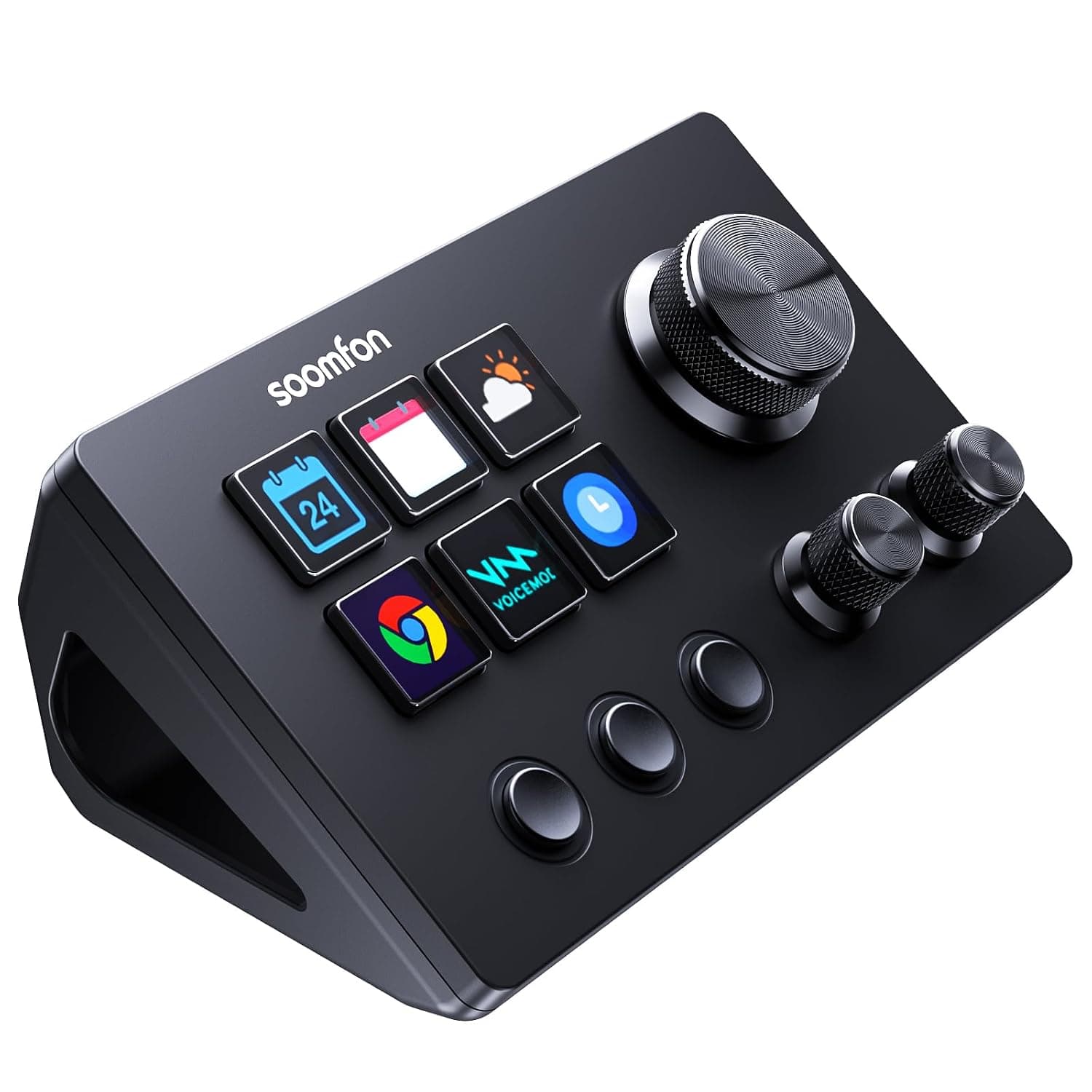 SOOMFON Stream Controller Studio Deck 6 Macro Keys, 4 Dials, 3 Buttons | 6 LCD Buttons, 3 Flip-Page Button, 3 Multifunction Dials to Trigger Actions, Compatible with OBS, Twitch, Discords, Youtube