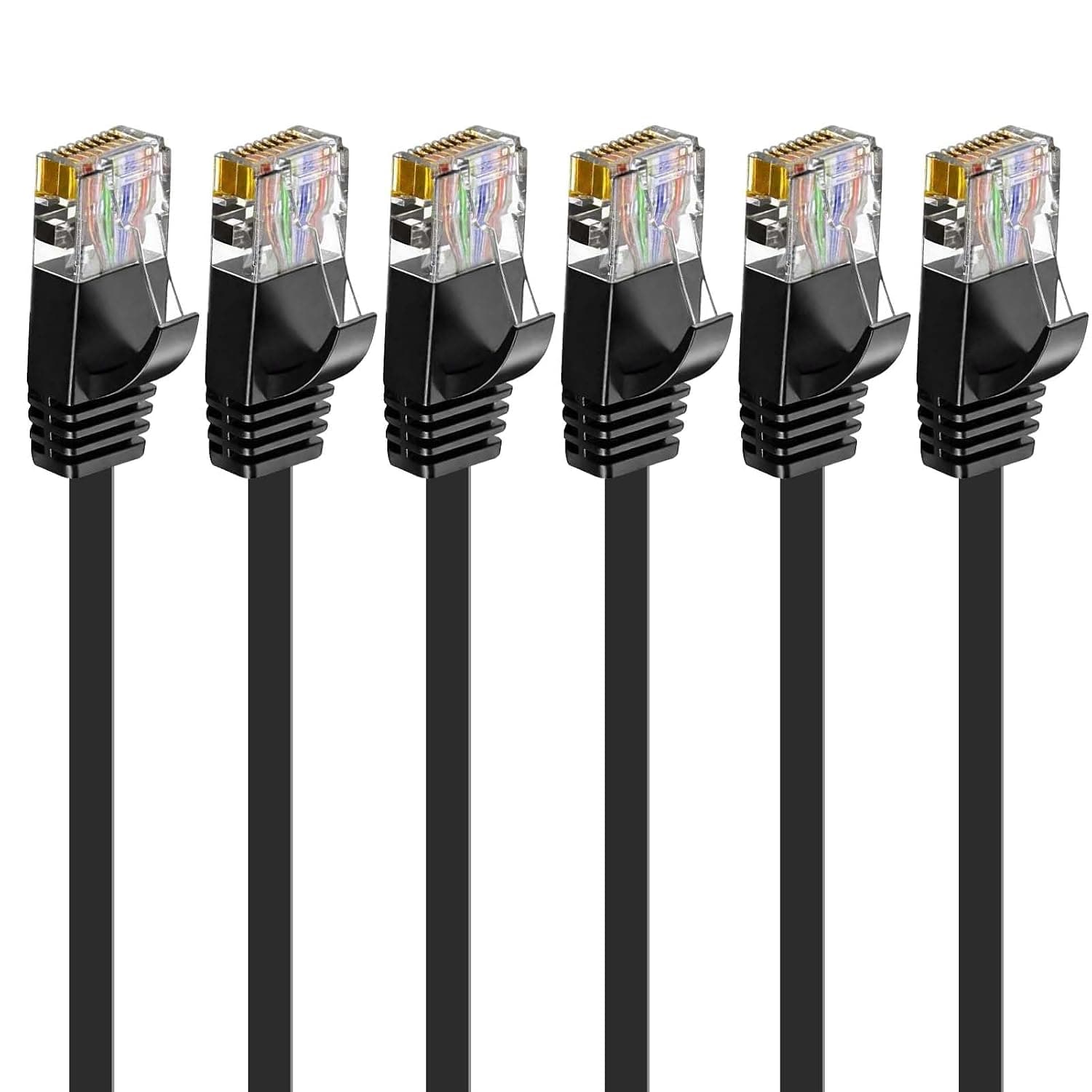Fofuo 6 Pack CAT6 Ethernet Cable 1m 10Gbps High Speed Network Cable Set | Flat Gigabit Internet LAN Patch Cable Set with RJ45 Connector for TV Router Gaming Switch Laptop PC Modem Printer, Black