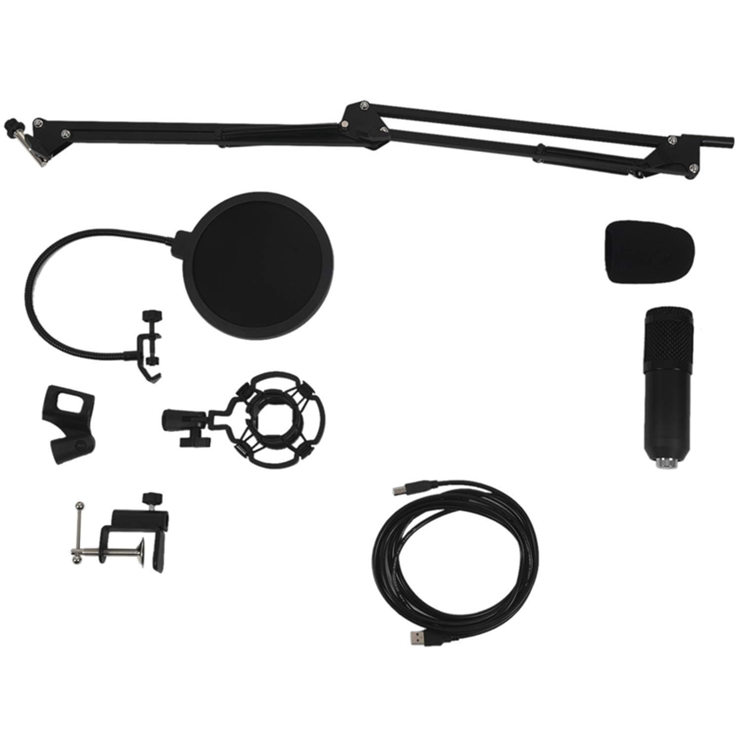 Usb Streaming Podcast Pc Microphone Professional Studio Cardioid Condenser Mic Kit with Sound Card Boom Arm Shock Mount Filter, for Skype Youtuber Karaoke Gaming Recording