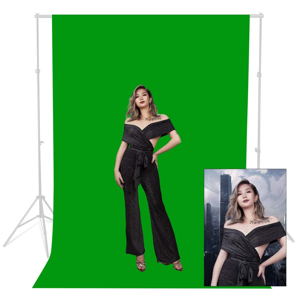 Photo Studio Green Backdrop Background 1.8x2.7m/6x9ft, 100% Cotton Muslin Collapsible Green Background for Photography and TV Green Chromakey Backdrop