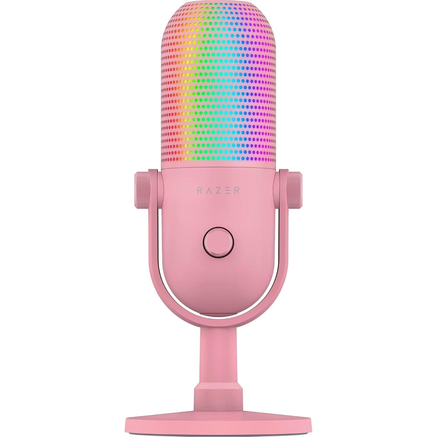 Razer Seiren V3 Chroma RGB USB Microphone: Stream & Game Reactive Lighting - Tap-to-Mute Sensor - Condenser Mic - Digital Gain Limiter & Shock Absorber - PC, Discord, OBS Studio, XSplit - Quartz Pink | Tap-to-Mute Sensor, Condenser Mic, Digital Gain Limiter & Shock Absorber, Works with OBS, Discord, Zoom, Teams