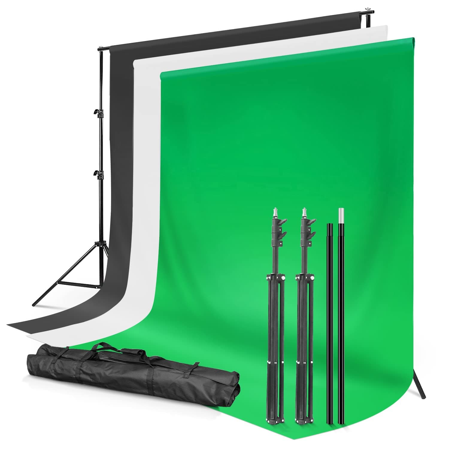 Julius Studio 10' Photography Photo Muslin Background Support Stand Backdrop Crossbar Kit, White Black Green Chroma Key Muslin Backdrops, JSAG580