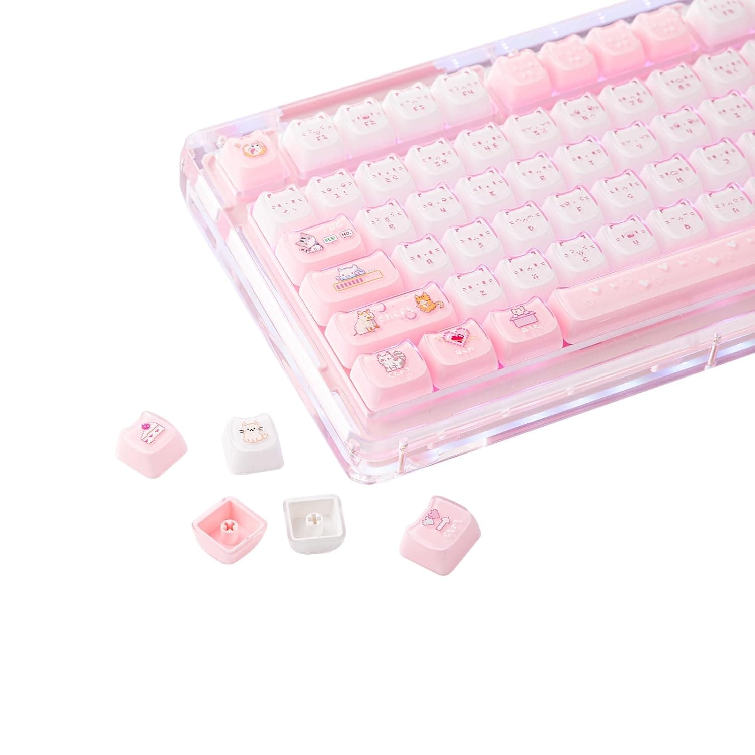 KiiBOOM Cute Cat Keycaps Set, Mao Profile, Cat Shape | PBT/PC Keycap for MX Switch Mechanical Keyboard, Compatible with 60%, 65%, 75%, TKL, 96%, Full-Sized ANSI Layout (Mewsic)