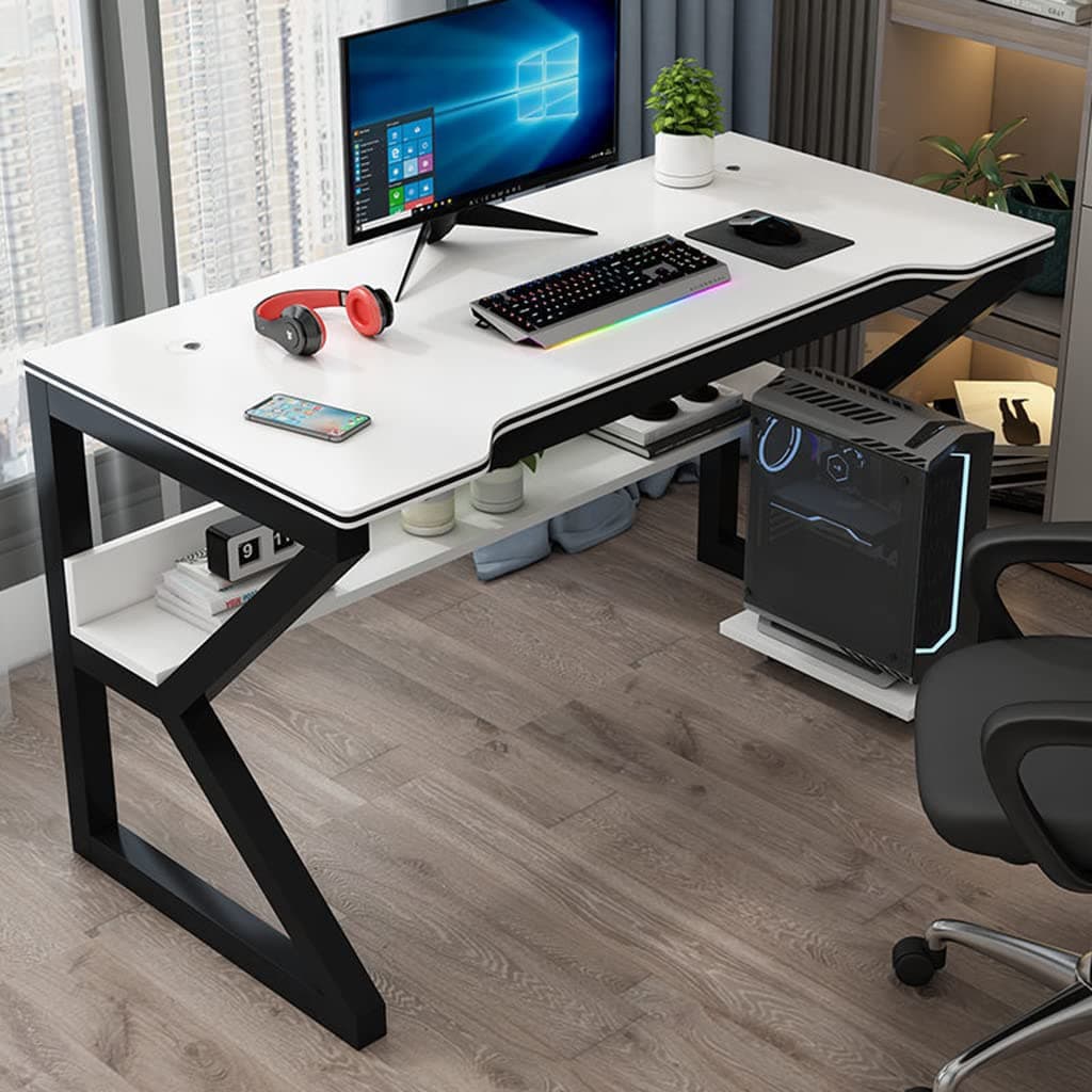 Carbon Fiber Surface Gaming Table Large Computer Desk,K Shaped Gaming Table,Gamer Workstation with Large Mouse Pad,Home Computer Carbon Fiber Surface,Black-L 120CM (White L 80CM)