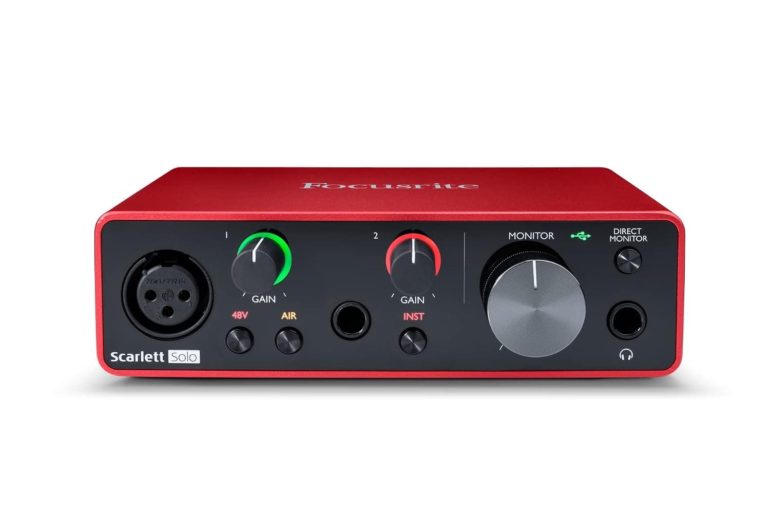 Focusrite Scarlett Solo 3rd Gen USB-C Audio Interface | 1 XLR Mic Preamp, 1 Hi-Z Instrument Input, 24-Bit/192kHz, 56dB Gain Range, Air Mode, macOS/Windows/iPadOS Compatible