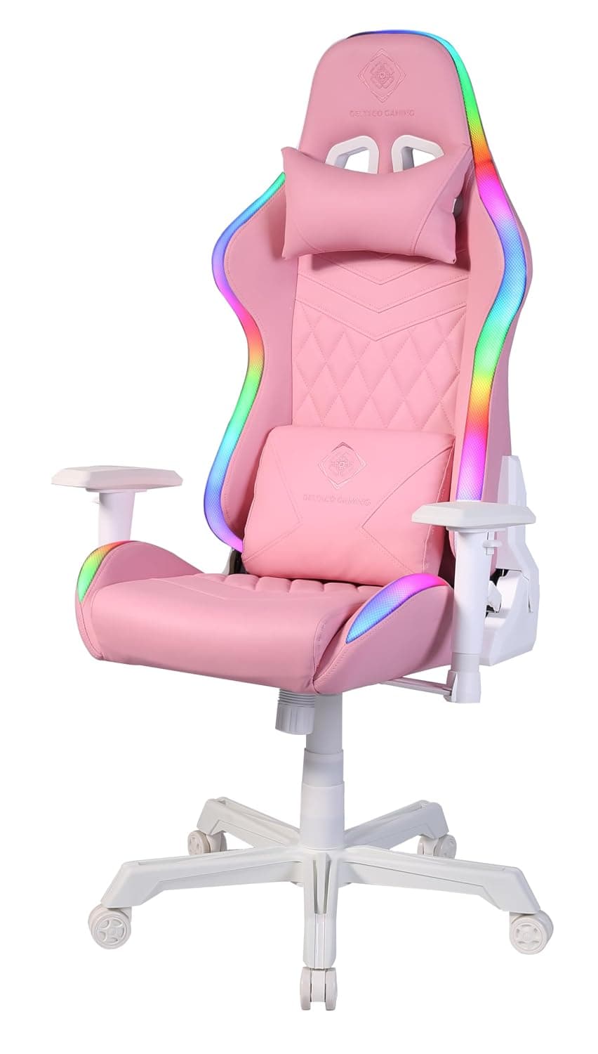 DELTACO GAMING Pink Gaming Chair, Leather, Standard