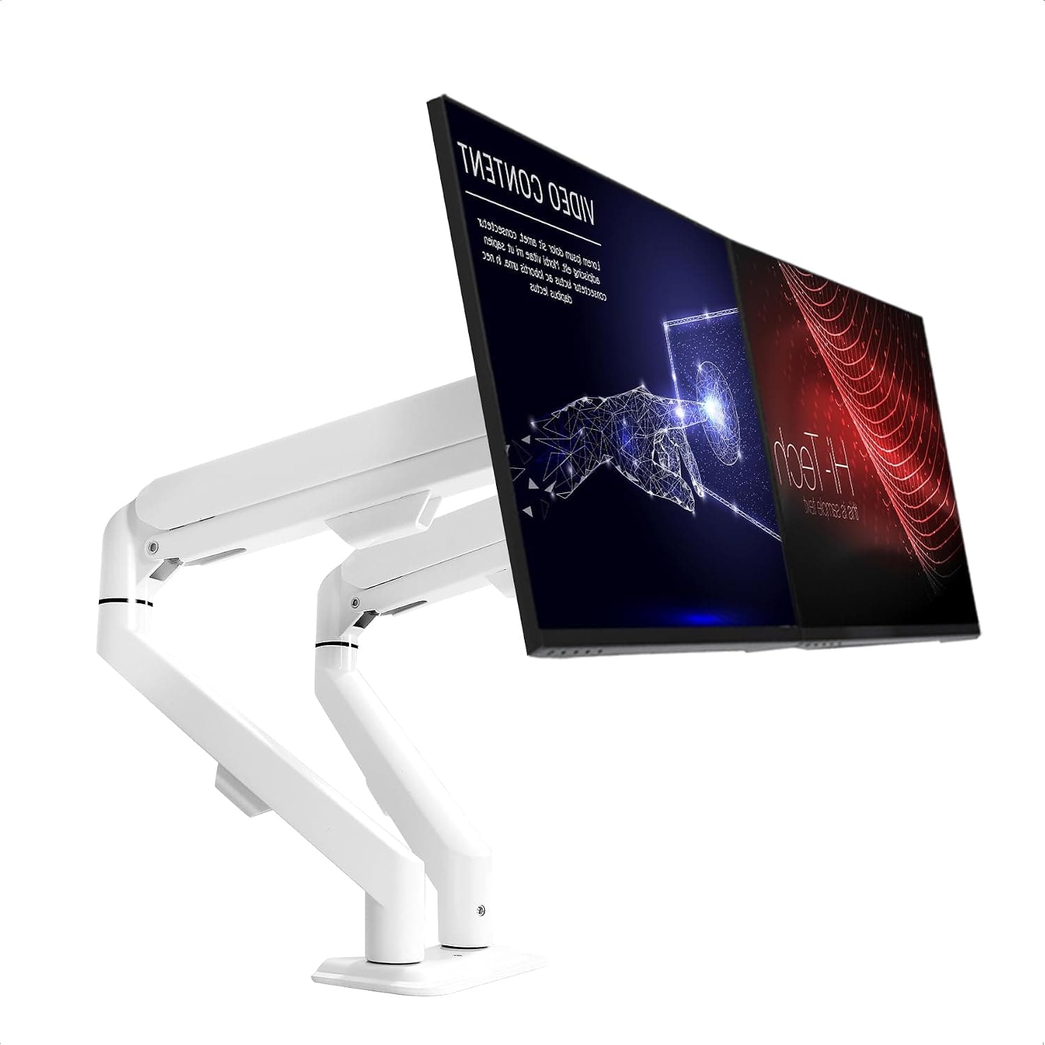 HILLPORT White Dual Monitor Arm Desk Mount, Slim Gas Spring Double Monitor Stand for 2 Screens 17-30 Inch, Full Motion Adjustable VESA Mount Bracket with C-Clamp/Grommet Base, Fits Max 19.8lbs Per Arm