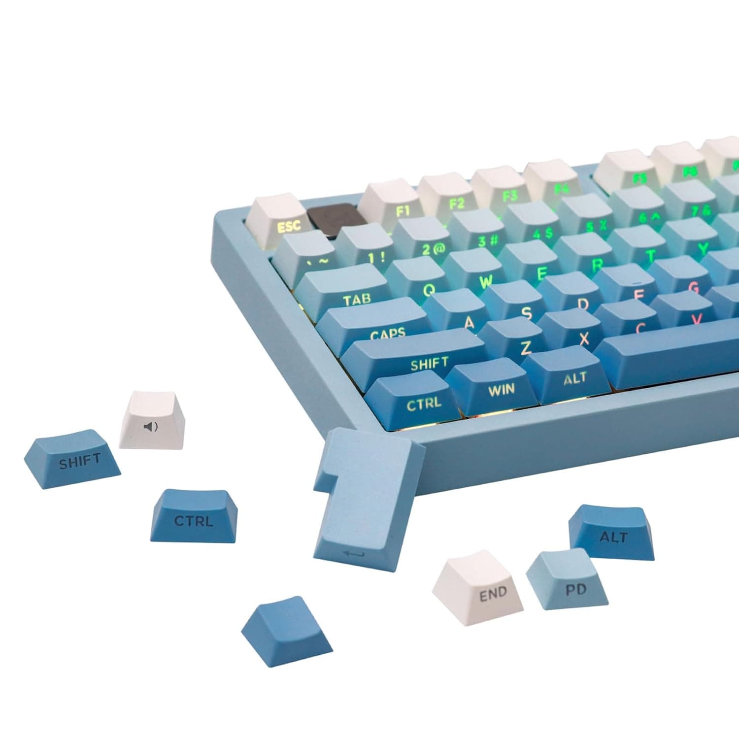 EPOMAKER 133-Key Double-shot Side-printed PBT Cherry Profile Keycap Set for Mechanical Gaming Keyboard, Compatible with ANSI Layout, MX-Clone Switches Gateron/Kailh/Epomaker Switch (Sky Blue)