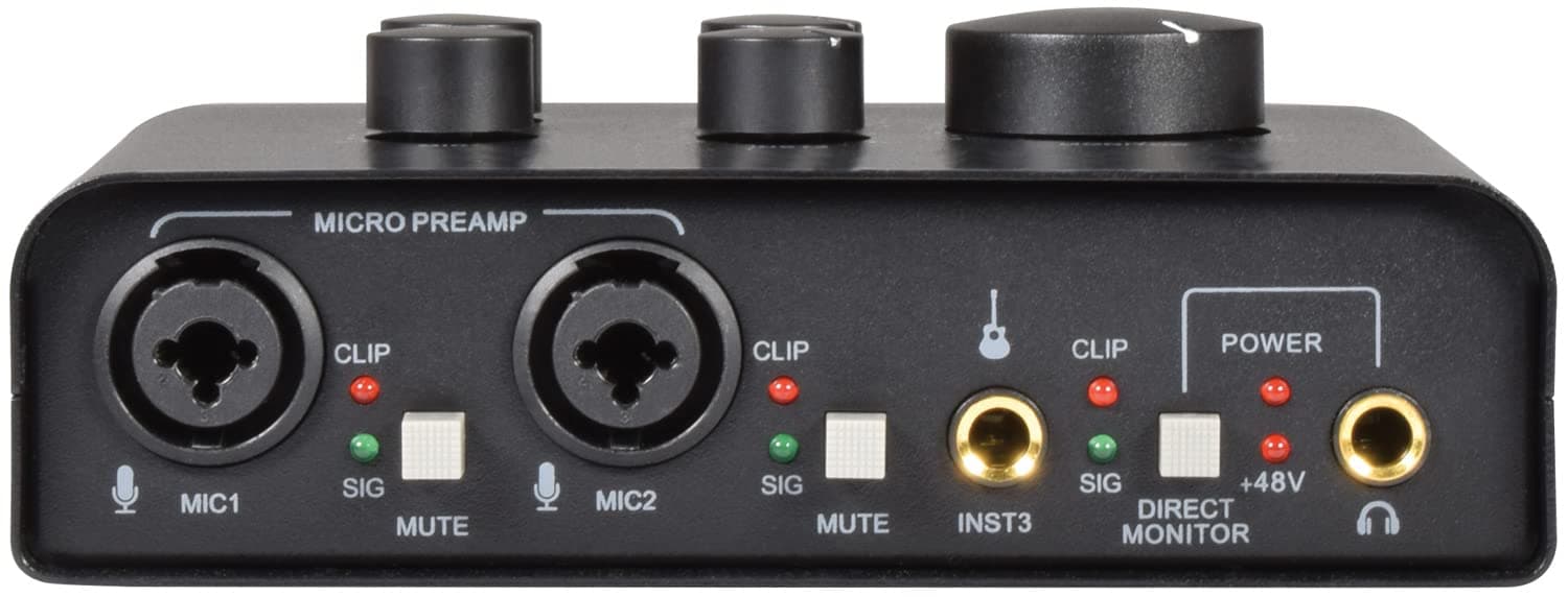 Citronic | USB Audio Interface - 2 x Microphone Inputs & 1 x Instrument Input