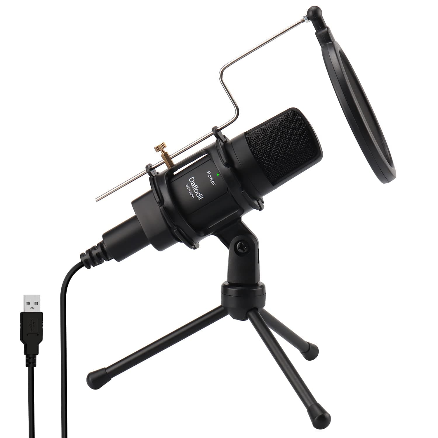 Daffodil MCP200B USB Condenser Microphone for PC & Mac | Omnidirectional Desktop Mic with Tripod & Pop Filter for Podcasts, Streaming, Gaming, Vocals and Online meetings