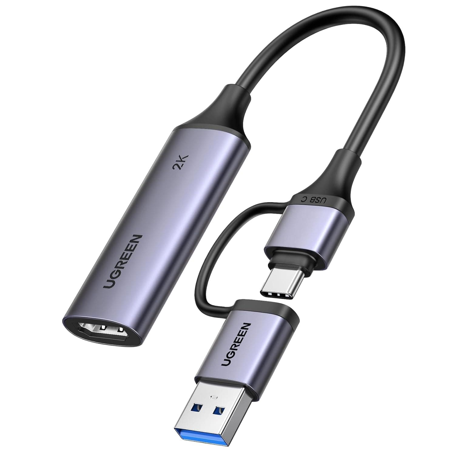 UGREEN Video Capture Card HDMI to USB C 2K@30Hz 1080P@60fps | Game Record 4K Input Compatible with Quest 3/3s PS5 PS4 Xbox Series X Switch 2 TV Stick iPad DSLR Camera MacBook Laptop PC