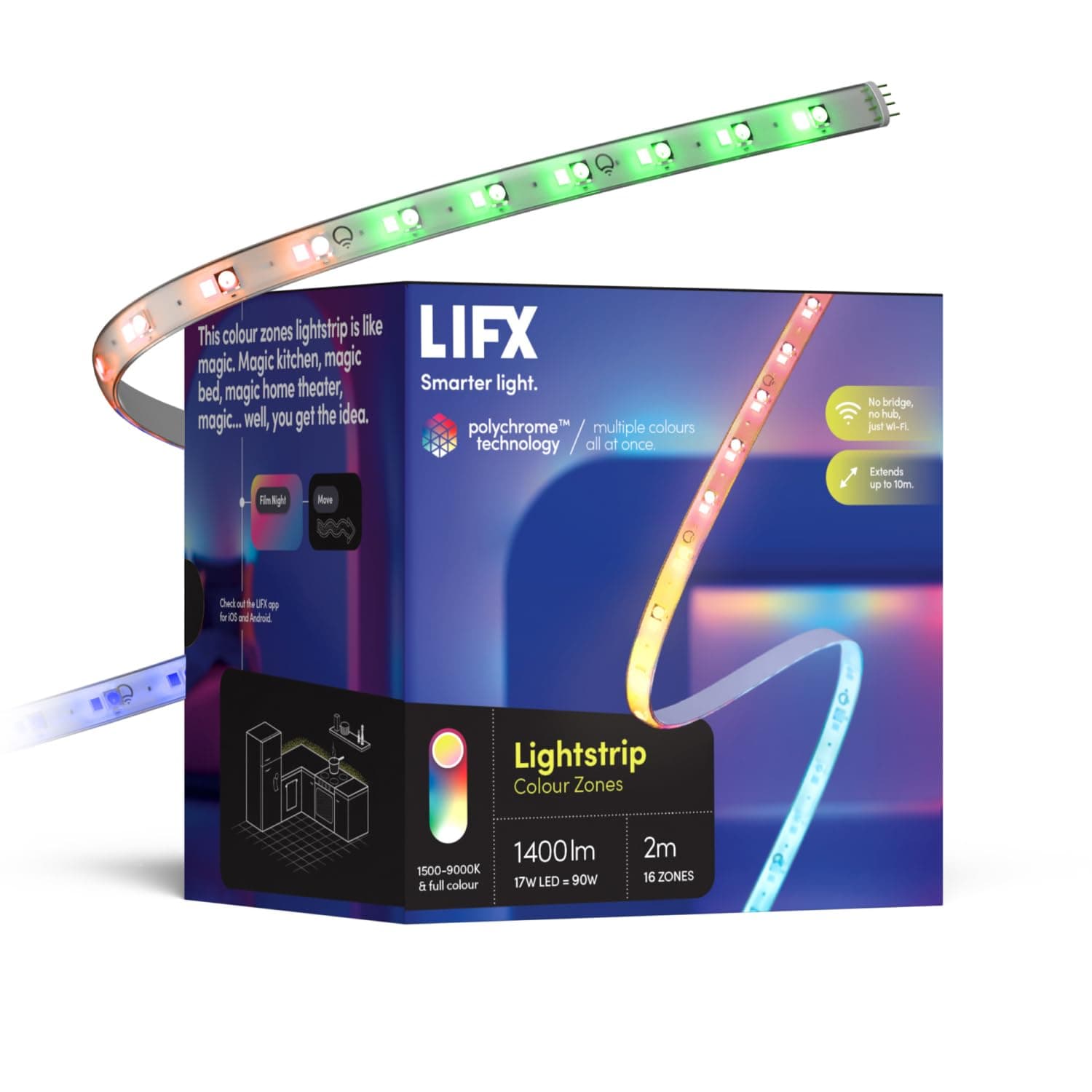 LIFX Lightstrip 2m, Wi-Fi Smart LED Light Strip, Full Colour Zones with Polychrome Technology, No Bridge Required, Compatible with Alexa, Hey Google, HomeKit and Siri, White (LZ3SK2MAU)