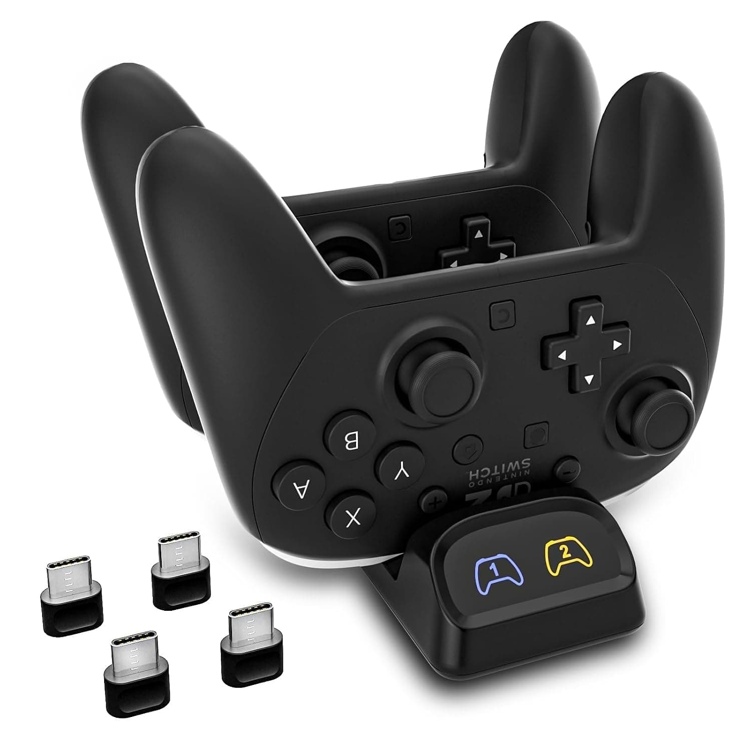 Switch 2 Controller Charger Dock – Fast Dual Charging Station with Type-C Adapter & LED Indicator – Compatible with Nintendo Switch Pro, PS5, Xbox Series X/S Wireless Controllers