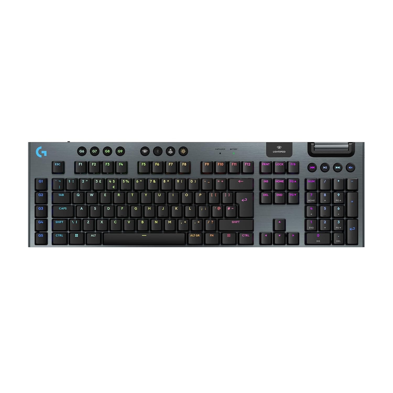 Logitech G G915 X LIGHTSPEED Low-Profile Wireless Gaming Keyboard | Double-Shot PBT Keycaps, Programmable Keys, RGB Backlighting, GL Blue Clicky Switches, PC/Mac, QWERTY UK English, Black
