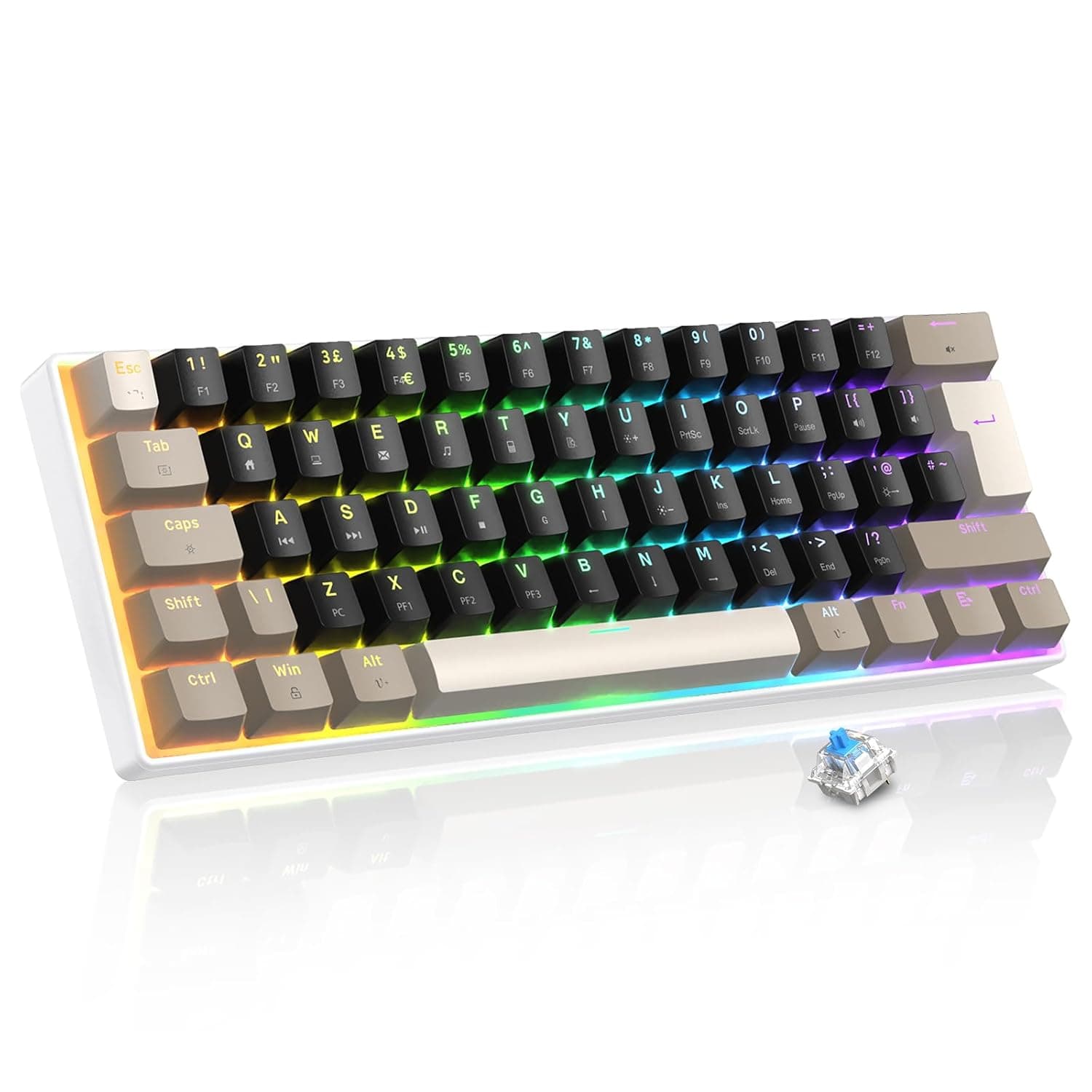 LexonElec Magic-Refiner MK21 PRO 60% UK layout Mechanical Gaming Keyboard-RGB Backlit, Mini 62 Keys Gaming Keyboard with Detachable Cable, PBT Key Caps, Hot swap, Wired Keyboards (Milkshake-B)