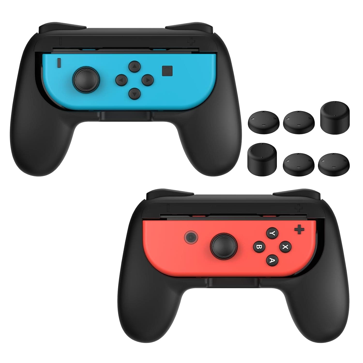 FASTSNAIL Grips Compatible with Nintendo Switch&OLED Model Controller, Wear-resistant Handle Kit for Nintendo Switch&OLED Model for Controller, 2 Pack with 6 Thumb Grips (Matte Black)
