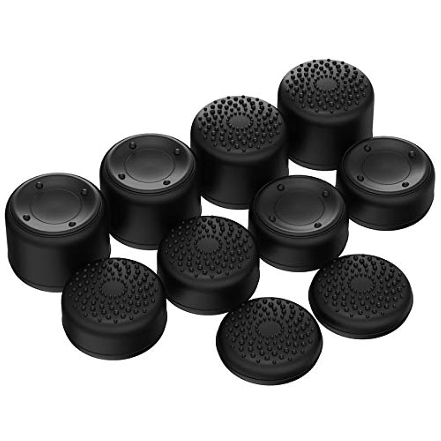 PlayVital Black Ergonomic Thumbstick Grips for Nintendo Switch Pro for PS5 for PS4 Xbox Series X/S, Xbox One, Xbox One X/S Controller - with 3 Height Convex and Concave - Raised Dots & Studded Design