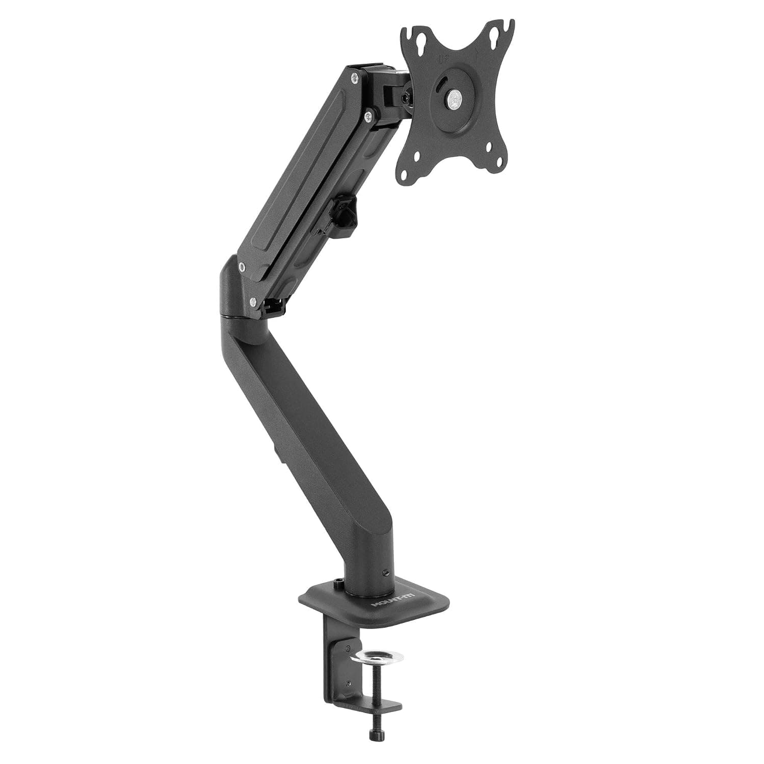 Mount-It! Single Monitor Arm [21"-27" Displays] Full Motion Swivel, Gas Spring, Adjustable Desktop Computer Screen VESA Mount, Clamp Installation with Cable Management for Desk and Workspace (Black)