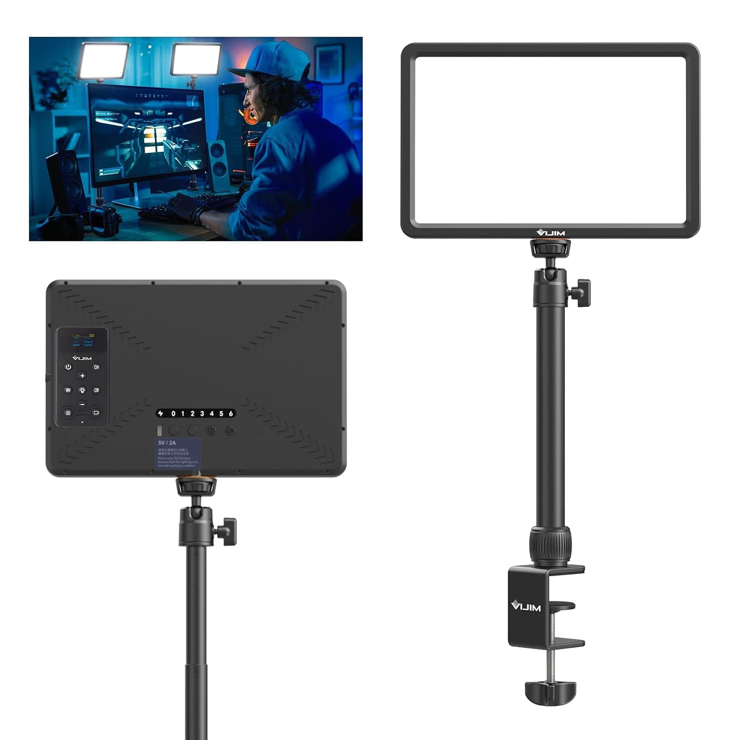 VIJIM K20 Professional Key Light with 600 lumens and 10W, 11" Desk Mount LED Video Light Panel Lighting Kit with Remote, 2500K-9000K Bi-Color Photography streaming light for YouTube/Live streaming
