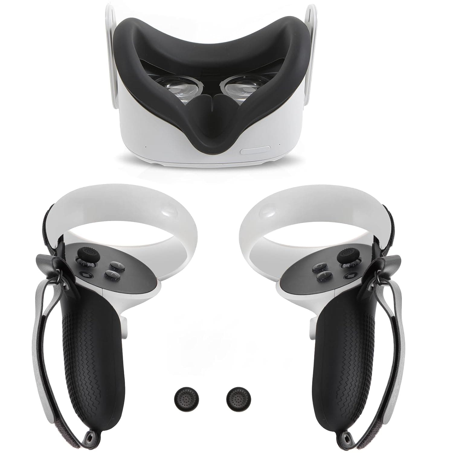 VR Touch Contrller Grips Cover for Oculus Quest 2,With 1Pcs VR Silicone Face Pad,VR Thumbstick Covers,Sweat-Proof/Anti-Throw/Adjustable (Black)