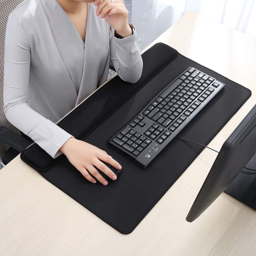 Extended 3-in-1 Keyboard N Mouse Wrist Rest Pad Memory Foam Hand Rest Support Desk Mat Gaming Pad Wrist Pillow Cushion Office&Home-Black