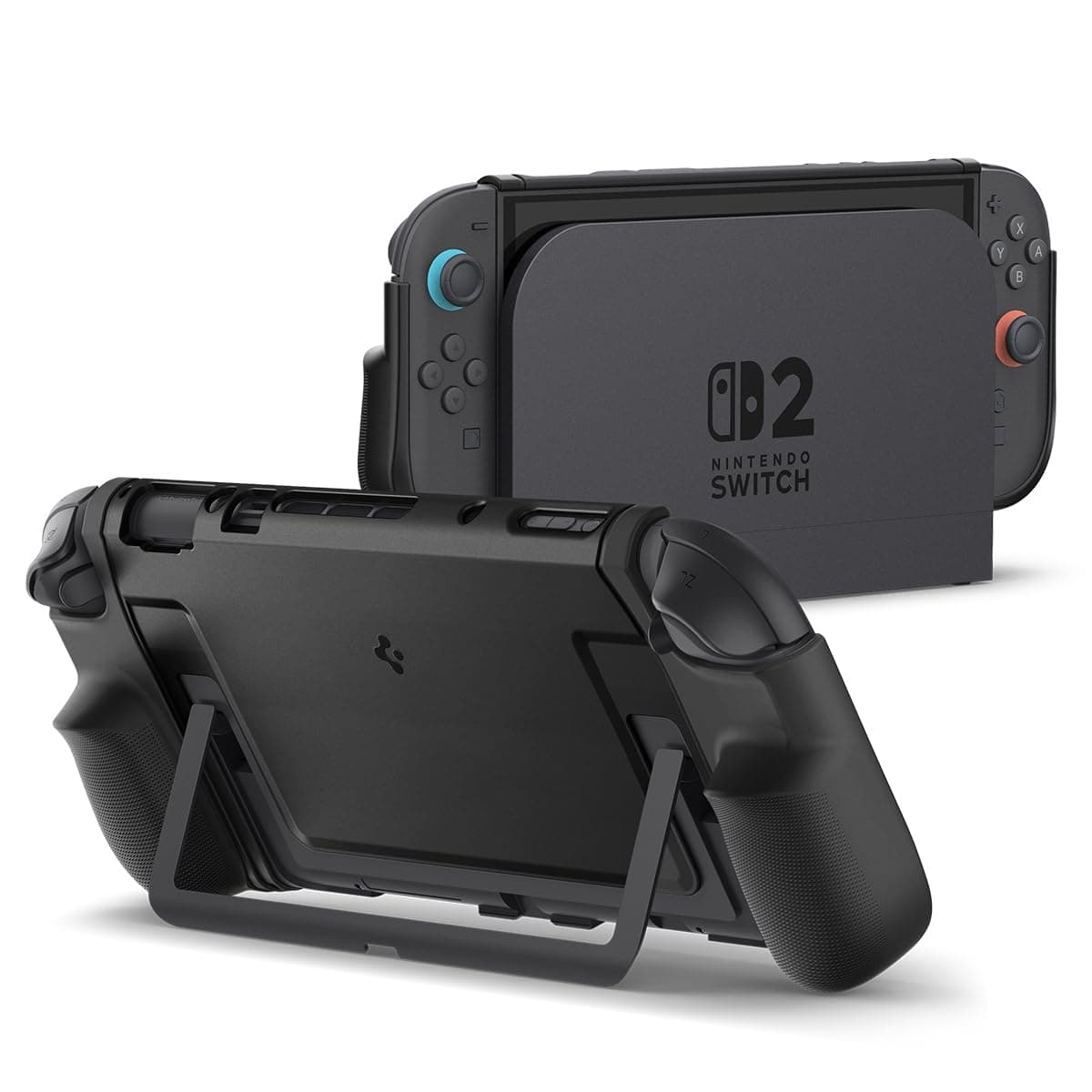 Spigen Dual Grip Case for Nintendo Switch 2 (2025) | Ultra-lightweight grip case with anti-slip design and kickstand support - Black