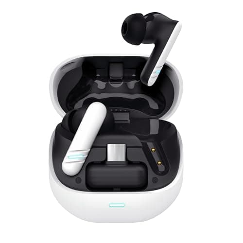 GXTrust Oxxie Wireless Earbuds In-Ear, Bluetooth or USB-C Receiver, White | for PS5 Switch PC Mobile, Gaming Earphones with 4 ENC Noise Cancelling Microphones, 25h Battery Life, Low Latency, Stereo