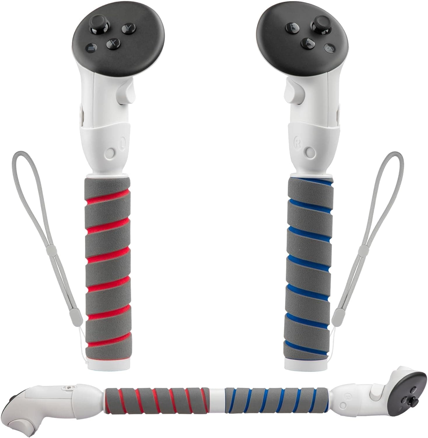 Aukuoy Controller Grips Extension for Quest 3: Dual Handle Attachments for Quest 3 Controller Accessories, Controller Extension Grips for VR Games Gorilla Tag Long Arms, Golf Club, Beat Saber Handle