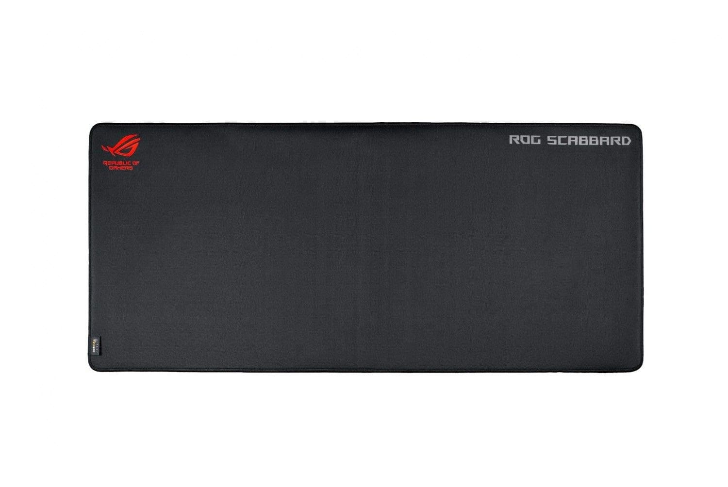 ASUS ROG Scabbard Splash-Proof and Scratch-Resistant Extended Gaming Mouse Pad with Anti-Fray Stitched Edges, Non-Slip ROG Red Rubber Base and Glow-in-The-Dark Lettering