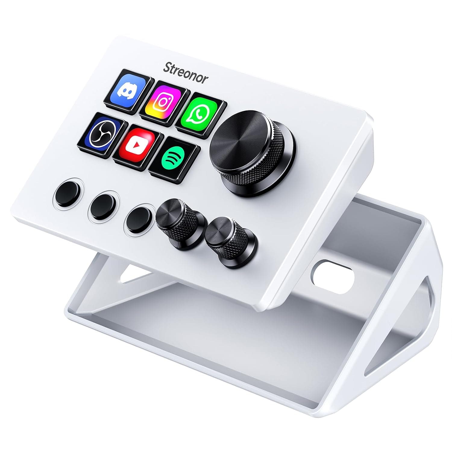 Streonor Stream Controller S6 Studio Deck with 6 Keys 3 Knobs 3 Scene Keys | Macro Control Deck for OBS, Twitch, Discord, etc, Perfect for Live Streaming, Video Editing, Works with MAC & Windows - White