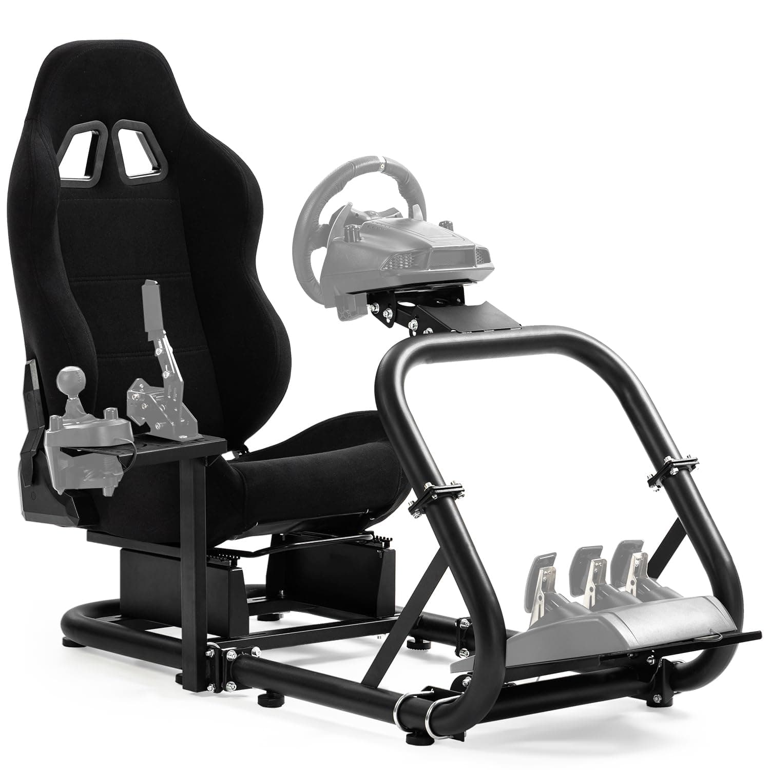 Dardoo Racing Simulator Cockpit Frame with Black Seat Fit for Moza, for Logitech G27 G29 G920 G923, for Thrustmaster, for Fanatec, Adjustable Racing Wheel Stand, Not Included Wheel Pedal and Handbrake